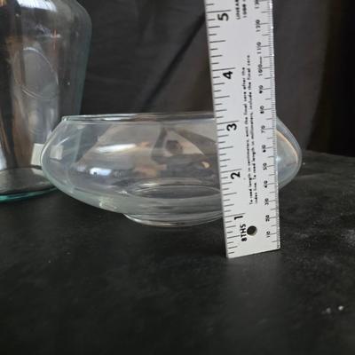 Home decor - large, corked jar - candle holders - and a framed specimen of an Asterope Sapphira butterfly