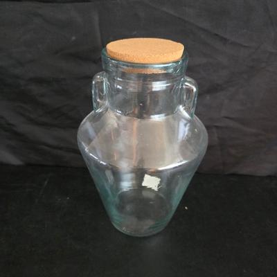 Home decor - large, corked jar - candle holders - and a framed specimen of an Asterope Sapphira butterfly