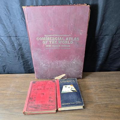 1930's Geographical publishing company commercial atlas of the world with other vintage workd / America books