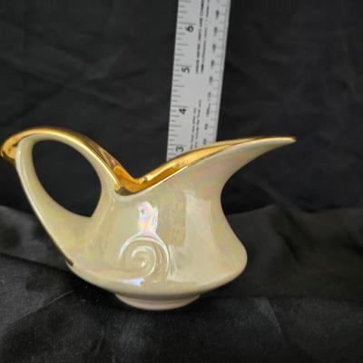 Blackberry Wreath carnival glass bowl and vintage Pearl China Co. creamer& sugar bowl iridescent lusterware set hand decorated with...