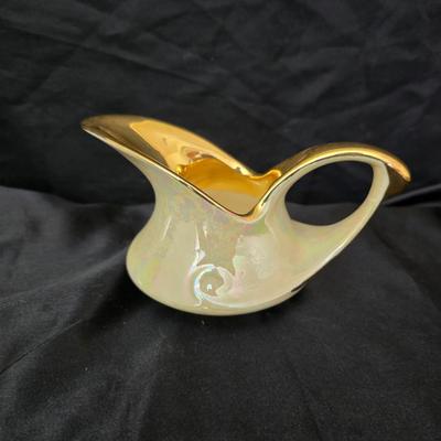 Blackberry Wreath carnival glass bowl and vintage Pearl China Co. creamer& sugar bowl iridescent lusterware set hand decorated with...