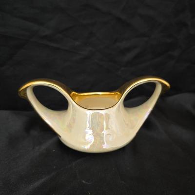 Blackberry Wreath carnival glass bowl and vintage Pearl China Co. creamer& sugar bowl iridescent lusterware set hand decorated with...