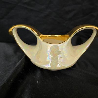 Blackberry Wreath carnival glass bowl and vintage Pearl China Co. creamer& sugar bowl iridescent lusterware set hand decorated with...