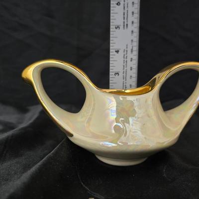 Blackberry Wreath carnival glass bowl and vintage Pearl China Co. creamer& sugar bowl iridescent lusterware set hand decorated with...