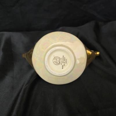 Blackberry Wreath carnival glass bowl and vintage Pearl China Co. creamer& sugar bowl iridescent lusterware set hand decorated with...