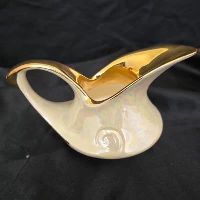 Blackberry Wreath carnival glass bowl and vintage Pearl China Co. creamer& sugar bowl iridescent lusterware set hand decorated with...