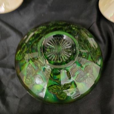 Blackberry Wreath carnival glass bowl and vintage Pearl China Co. creamer& sugar bowl iridescent lusterware set hand decorated with...