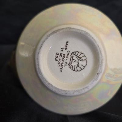 Blackberry Wreath carnival glass bowl and vintage Pearl China Co. creamer& sugar bowl iridescent lusterware set hand decorated with...