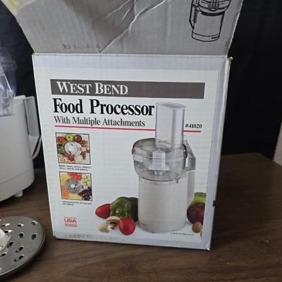 West bend food processor with multiple attachments - and a handful of Kitchen utensils