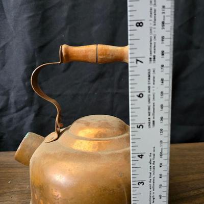 Vintage solid copper ODI Portugal kettle with a vintage copper tray