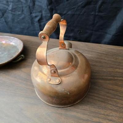 Vintage solid copper ODI Portugal kettle with a vintage copper tray