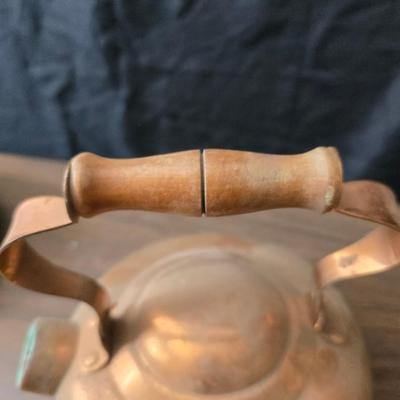 Vintage solid copper ODI Portugal kettle with a vintage copper tray