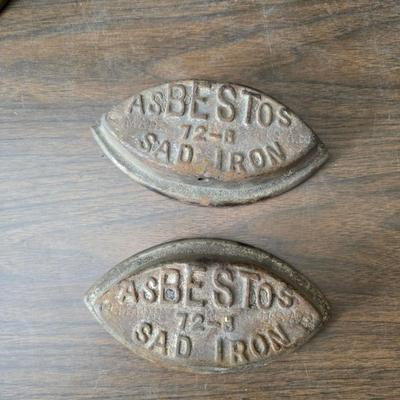 Trio of antique Asbestos Sad Irons Steel Sad Iron