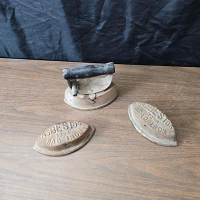 Trio of antique Asbestos Sad Irons Steel Sad Iron