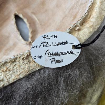 Authentic native handicraft Alaskan mask by Ruth Rulland - Anaktuvuk Pass in a protective tin