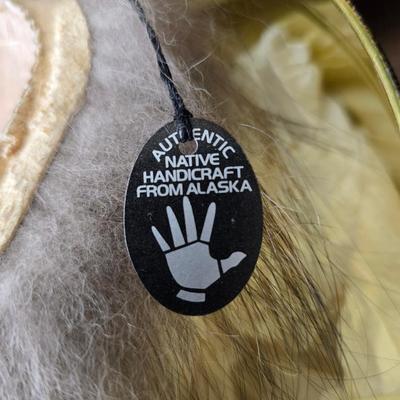 Authentic native handicraft Alaskan mask by Ruth Rulland - Anaktuvuk Pass in a protective tin