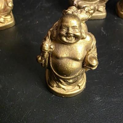 Vintage Miniature Laughing Buddha Figurine Set of 4 - Gold Resin Prosperity Collection