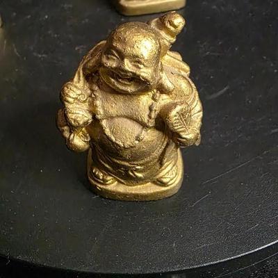 Vintage Miniature Laughing Buddha Figurine Set of 4 - Gold Resin Prosperity Collection