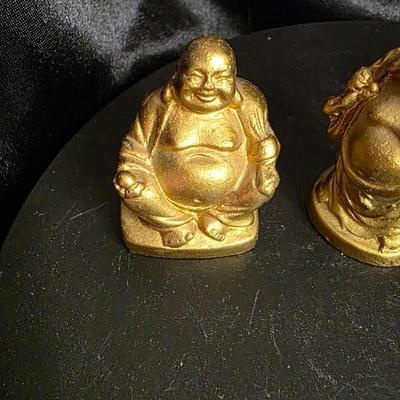 Vintage Miniature Laughing Buddha Figurine Set of 4 - Gold Resin Prosperity Collection