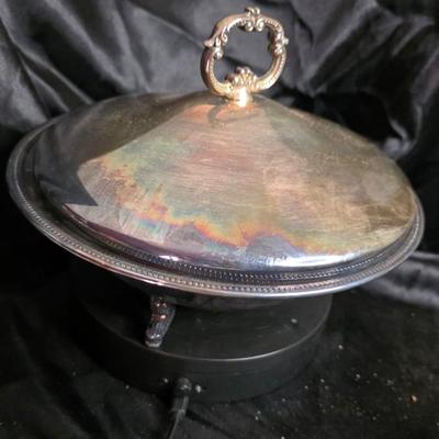 Vintage Silver Plated Covered Casserole Dish with Pyrex Insert - Scalloped Rim and Cherub Wing Handles