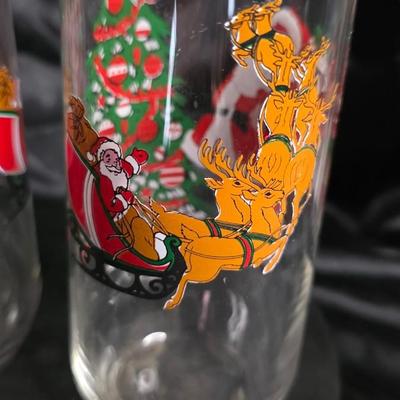 Vintage 1980s Holiday Highball Glasses – Santa’s Sleigh & Christmas Tree Pair – Festive Retro Barware