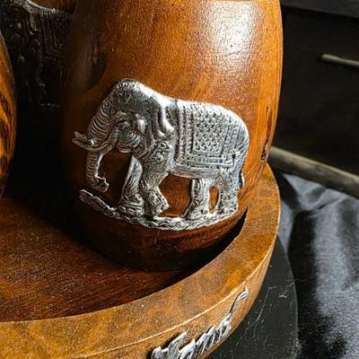 Handcrafted Thai Elephant Tea Light Holder Set with Tray | Artisanal Mango Wood & Pewter Candle Décor
