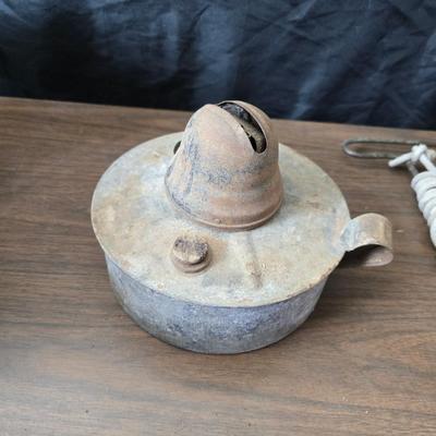 Antique lamp burner - old license plates other neat old trinkets