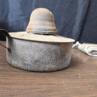 Antique lamp burner - old license plates other neat old trinkets