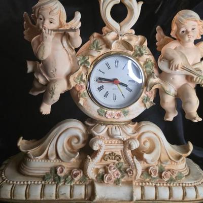 Vintage Cherub Mantel Clock – Ornate Rococo Floral Table Clock with Dual Angels and Roman Numerals