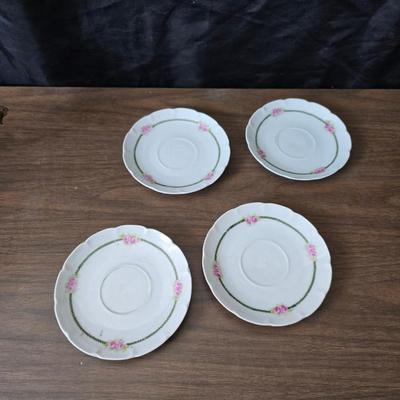 Mid Century French Petitie Choses Brass Candle Holder with a variety of vintage floral China plates