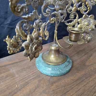 Mid Century French Petitie Choses Brass Candle Holder with a variety of vintage floral China plates
