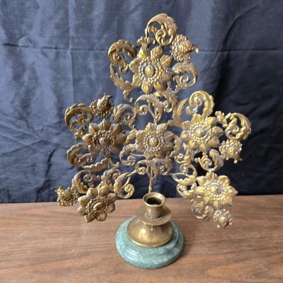 Mid Century French Petitie Choses Brass Candle Holder with a variety of vintage floral China plates