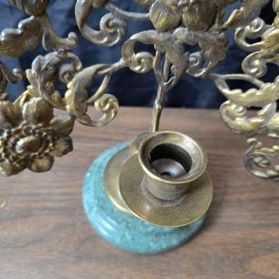 Mid Century French Petitie Choses Brass Candle Holder with a variety of vintage floral China plates