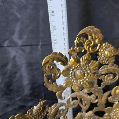 Mid Century French Petitie Choses Brass Candle Holder with a variety of vintage floral China plates