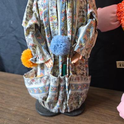 Vintage toy clowns - Edie plush clown - and a handmade holly hobby doll