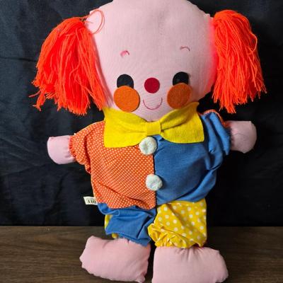 Vintage toy clowns - Edie plush clown - and a handmade holly hobby doll