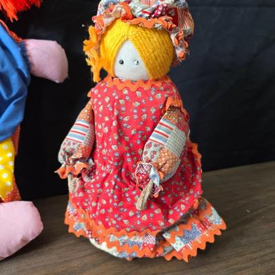 Vintage toy clowns - Edie plush clown - and a handmade holly hobby doll