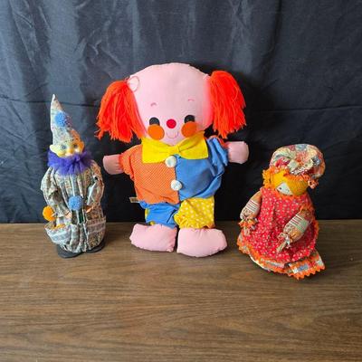 Vintage toy clowns - Edie plush clown - and a handmade holly hobby doll