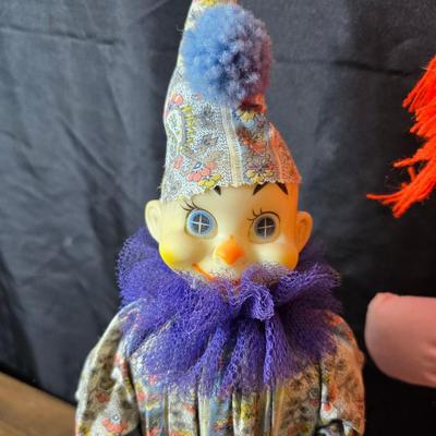 Vintage toy clowns - Edie plush clown - and a handmade holly hobby doll