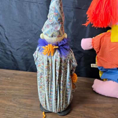 Vintage toy clowns - Edie plush clown - and a handmade holly hobby doll