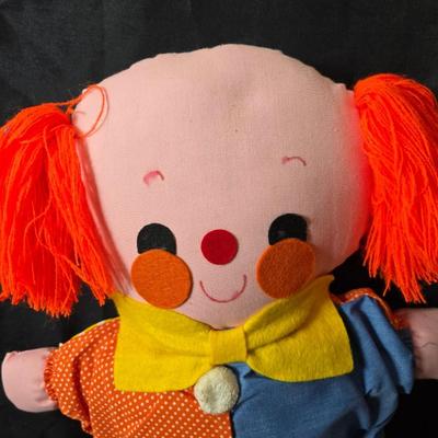Vintage toy clowns - Edie plush clown - and a handmade holly hobby doll