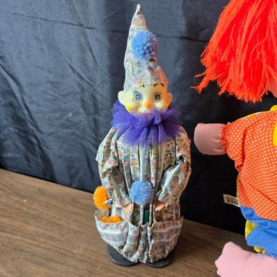 Vintage toy clowns - Edie plush clown - and a handmade holly hobby doll