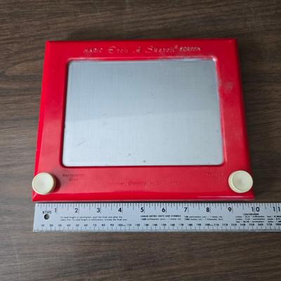 Vintage toys - Pick up sticks - etch a sketch - and a electronic repeat game