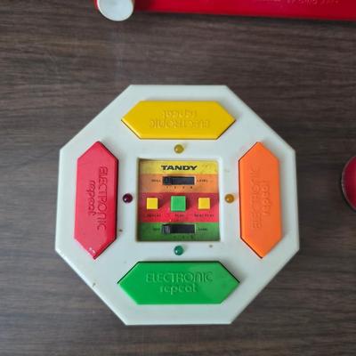 Vintage toys - Pick up sticks - etch a sketch - and a electronic repeat game