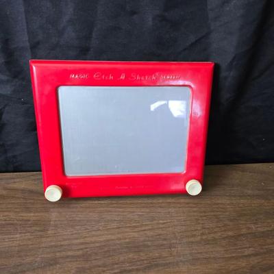 Vintage toys - Pick up sticks - etch a sketch - and a electronic repeat game