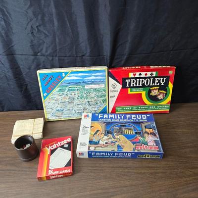 Variety of board games - All about Greeley - Triopley - Family Feud and Yahtzee