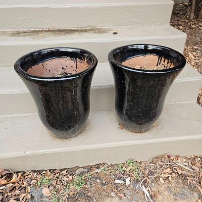 Pair of Black Glazed Terra Cotta Planters (FP-JS)