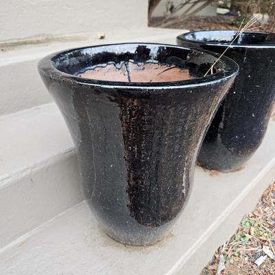 Pair of Black Glazed Terra Cotta Planters (FP-JS)