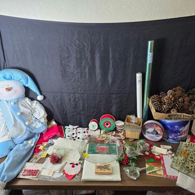 Giant snowman and Christmas items lots of Christmas crafting items - Pinecones - Ribbon and more