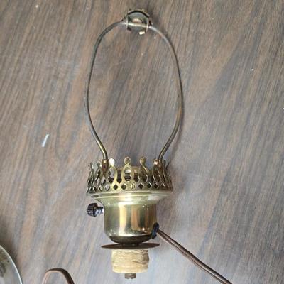 Oil lamp with electric corked attachment - two candle sconces and a decorative candle plate